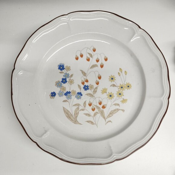 12" Serving Dish Stoneware Chop Plate, Neutral Floral Retro - Picture 1 of 4